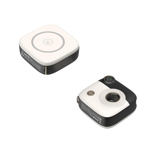 XO PR223 power bank 10000 mAh (Czarny–Biały) – magnetyczny, mini, z kamerą wykonanie, cyfrowy ekran