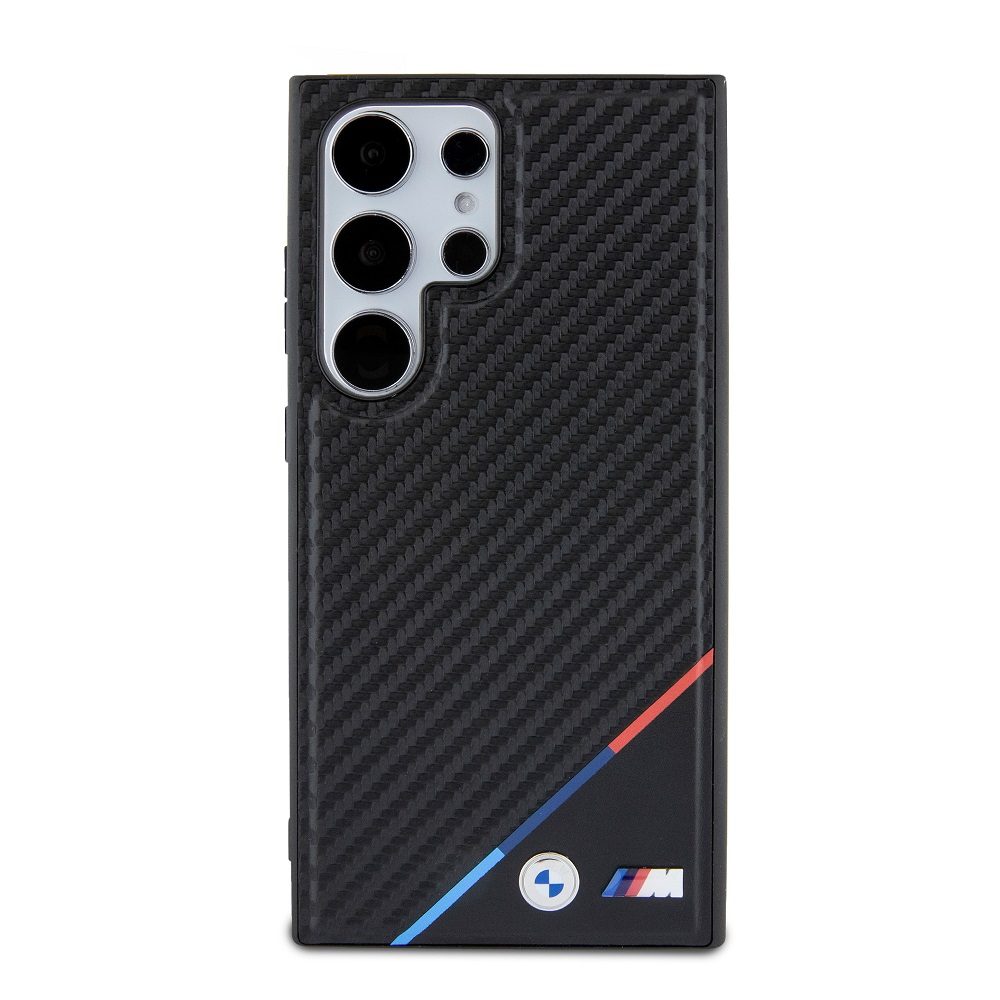 Samsung Galaxy S24 Ultra BMW M PU Leather Carbon MagSafe tok – Tricolor Line (Fekete) - BMHMS24L23PUDTK