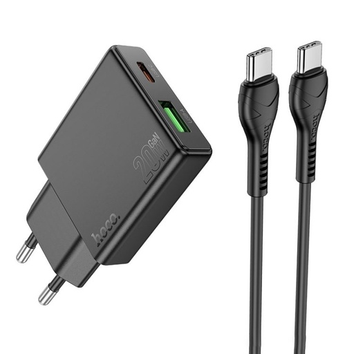 Hoco N38 szybka ładowarka adapter USB-A/Type-C z połączeniem (PD20W o mocy) , Type-C-Type-C z kablem czarny