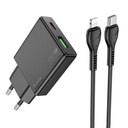 Hoco N38 gyorstöltő adapter USB-A/Type-C csatlakozással (PD20W teljesítménnyel) , Type-C-Lightning kábellel fekete