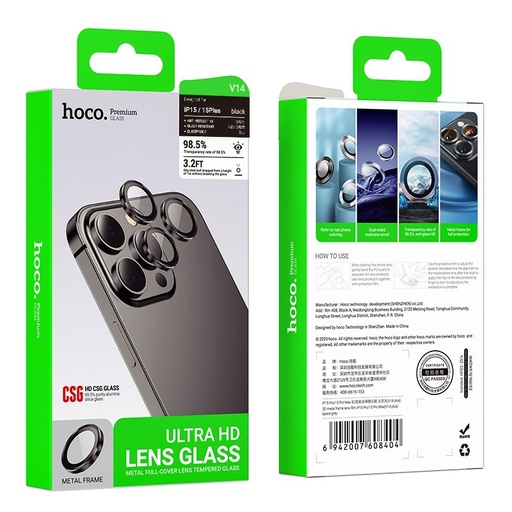 Apple iPhone 15 Pro / iPhone 15 Pro Max Hoco crystal przezroczysty metal osłona aparatu szkło hartowane różowy