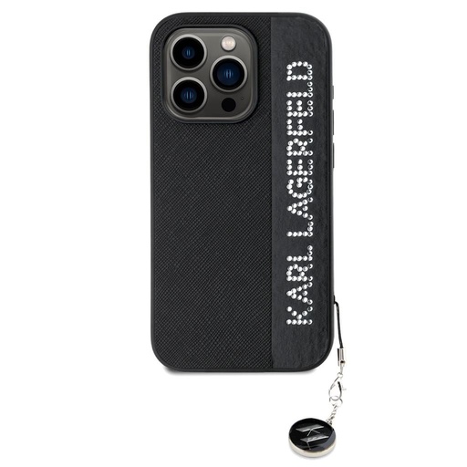 Apple iPhone 15 Pro Max Karl Lagerfeld PU Saffiano Rhinestone Charm etui (Czarny) – KLHCP15XPSAKDGCK