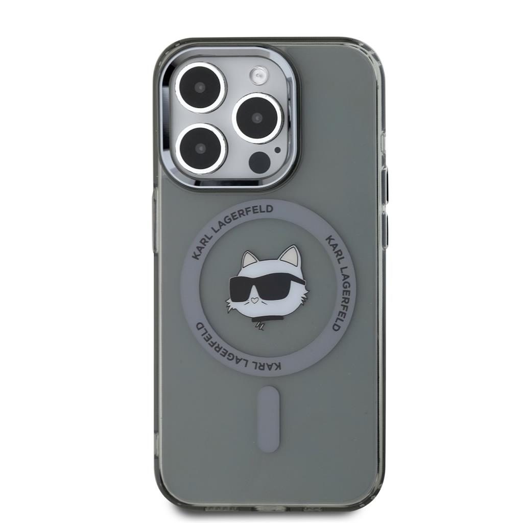 Apple iPhone 15 Pro Max Karl Lagerfeld IML Choupette Head Metal Frame MagSafe tok (Fekete) – KLHMP15XHLSCHK