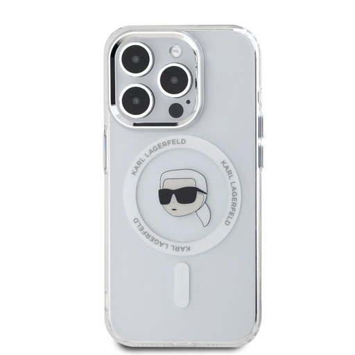 Apple iPhone 15 Pro Karl Lagerfeld IML Karl Head Metal Frame MagSafe etui (Przezroczysty) – KLHMP15LHLSKIH