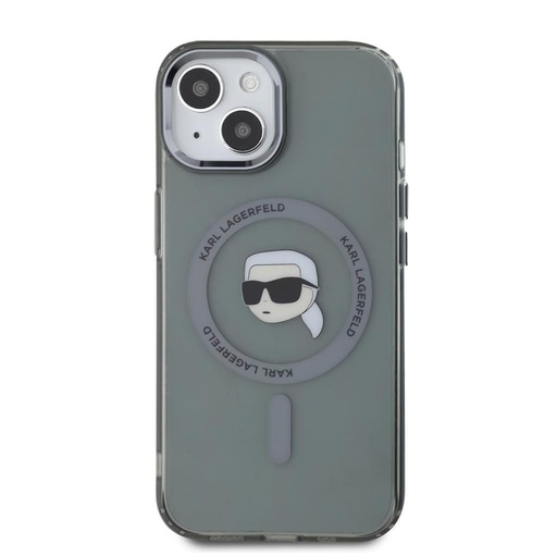 Apple iPhone 15 Karl Lagerfeld IML Karl Head Metal Frame MagSafe etui (Czarny) – KLHMP15SHLSKIK