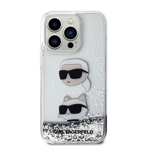 Apple iPhone 15 Pro Karl Lagerfeld Liquid Glitter Karl and Choupette Head etui (Srebrny) – KLHCP15LLDHKCNS
