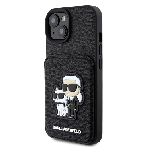 Apple iPhone 15 Karl Lagerfeld PU Saffiano Card Slot Stand Karl and Choupette etui (Czarny) – KLHCP15SSAKCSCK