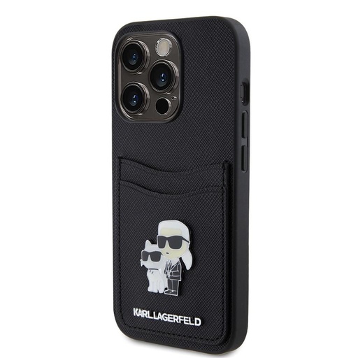 Apple iPhone 15 Pro Karl Lagerfeld PU Saffiano Card Slot Metal Karl and Choupette etui (Czarny) – KLHCP15LSAPKCNPK