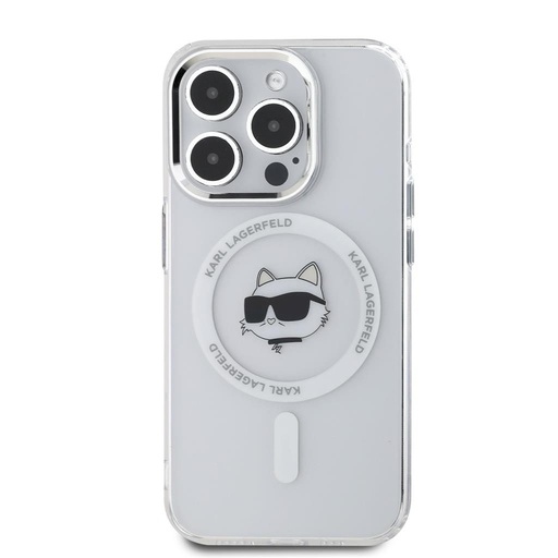 Apple iPhone 15 Pro Karl Lagerfeld IML Choupette Head Metal Frame MagSafe etui (Przezroczysty) – KLHMP15LHLSCHH