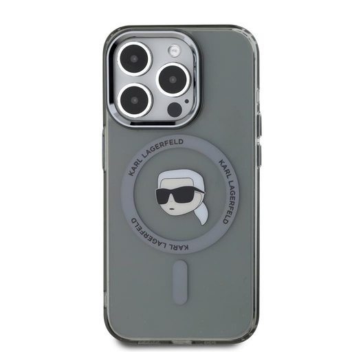 Apple iPhone 15 Pro Max Karl Lagerfeld IML Karl Head Metal Frame MagSafe etui (Czarny) – KLHMP15XHLSKIK