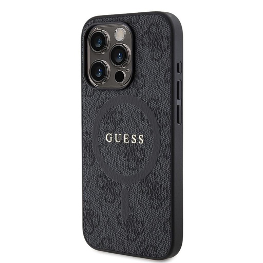 Apple iPhone 15 Pro Guess PU Leather 4G Colored Ring MagSafe etui (Czarny) - GUHMP15LG4GFRK
