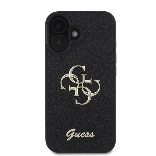 Apple iPhone 16 Guess PU Fixed Glitter 4G Metal Logo etui (Czarny) - GUHCP16SHG4SGK