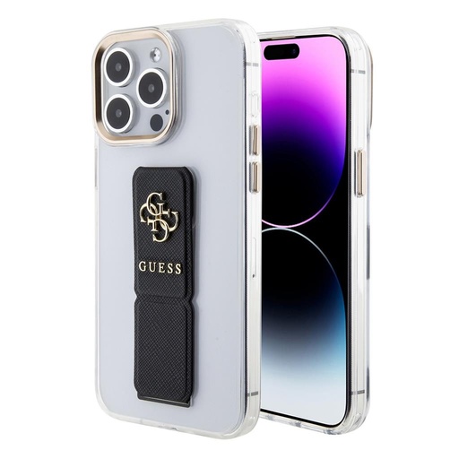Apple iPhone 15 Pro Guess PU Grip Stand 4G Metal Logo etui (Czarny) - GUHCP15LHGSSA4K