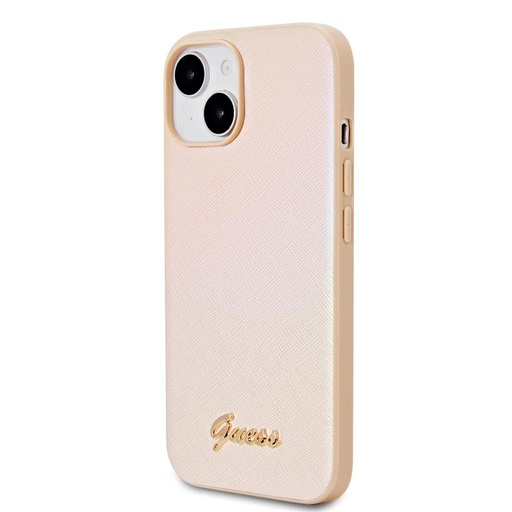 Apple iPhone 15 Guess PU Leather Iridescent Metal Script etui (Złoty) - GUHCP15SPSAIRSD