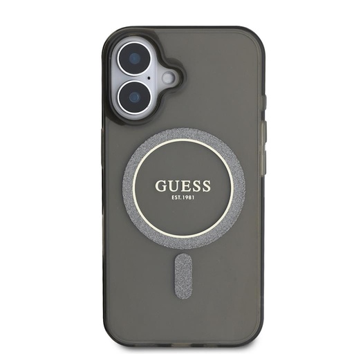 Apple iPhone 16 Guess IML Glitter Ring MagSafe etui (Czarny) - GUHMP16SHFGEREK