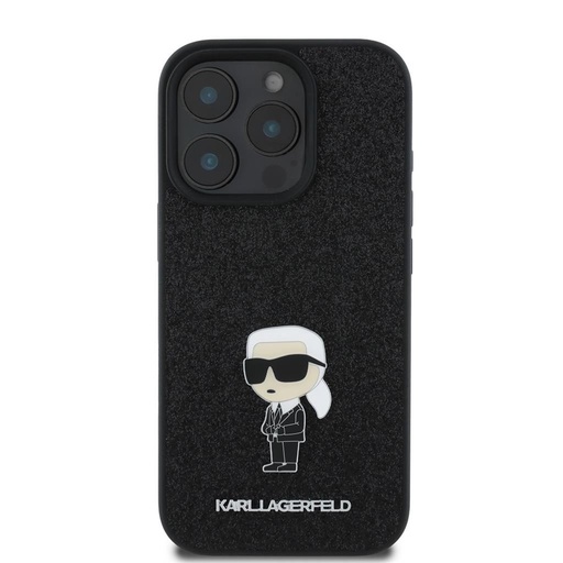 Apple iPhone 16 Pro Max Karl Lagerfeld Fixed Glitter Metal Ikoniczny etui (Czarny) – KLHCP16XGKNPSK
