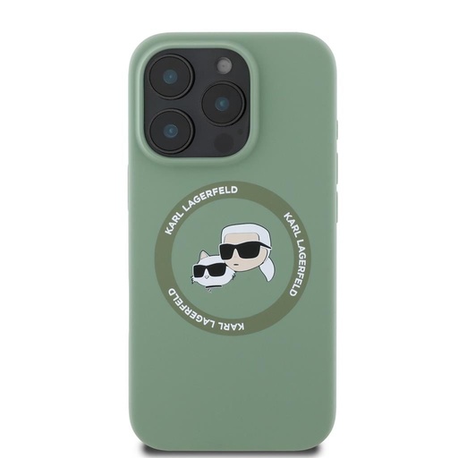 Apple iPhone 16 Pro Max Karl Lagerfeld Liquid Silicone K&CH Heads MagSafe etui (Khaki) – KLHMP16XSKCHTCA