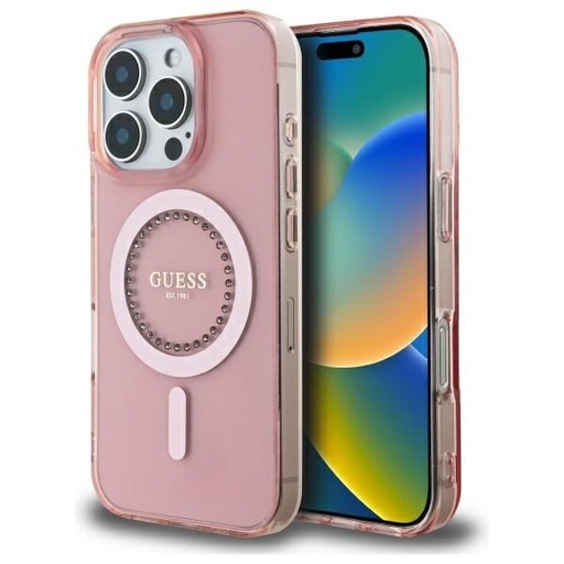 Apple iPhone 16 Pro Max Guess IML Rhinestones Ring MagSafe etui (Biały) - GUHMP16XPFTDTEH