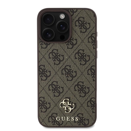 Apple iPhone 16 Pro Guess PU 4G Small Metal Logo MagSafe etui (Brązowy) - GUHMP16LP4SM4MW