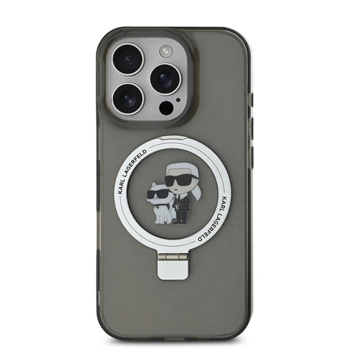 Apple iPhone 16 Pro Karl Lagerfeld Ringstand Karl and Choupette MagSafe etui (Czarny) - KLHMP16LHMRSKCK