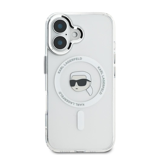 Apple iPhone 16 Karl Lagerfeld IML Karl Head Metal Frame MagSafe etui (Przezroczysty) - KLHMP16SHLSKIH