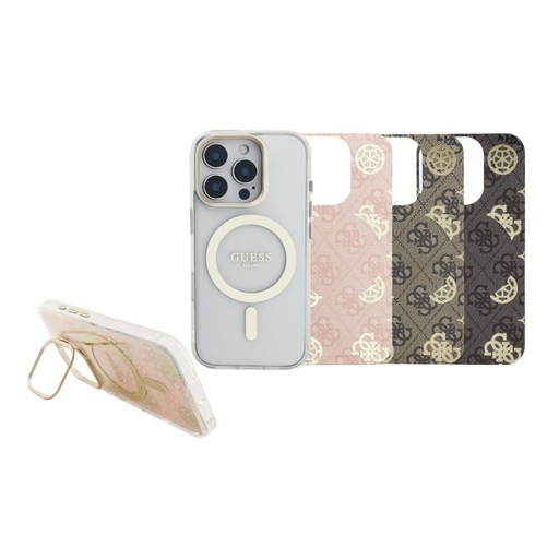 Apple iPhone 16 Pro Max Guess PC/TPU Electroplated Stand Camera Frame MagSafe etui wymienny z tylnym panelem (Przezroczysty) - GUBPSBHMP16X
