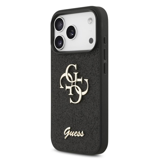 Guess PU Fixed Glitter 4G Metal Logo etui iPhone 17 Pro (Czarny) - GUHCP17LHG4SGK