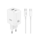 XO CE36 GaN fali töltő 45W 1x USB-C + 1x USB-A + Type-C kábel (Fehér)