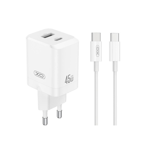 XO CE36 GaN ścienny ładowarka 45W 1x USB-C + 1x USB-A + Type-C kabel (Biały)