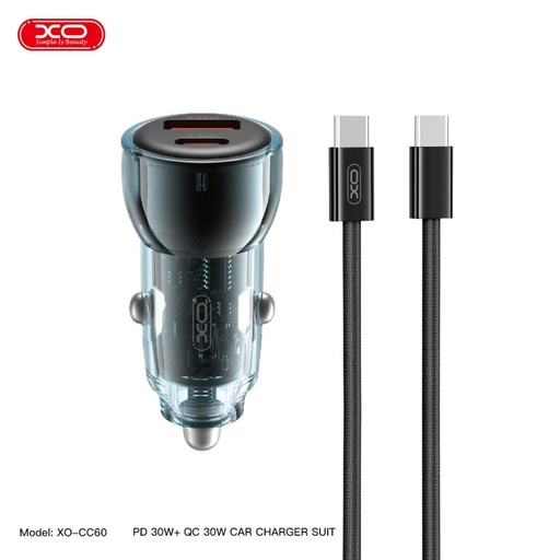 XO CC60 samochodowy ładowarka 60W 1×USB + 1×USB-C (Niebieski)
