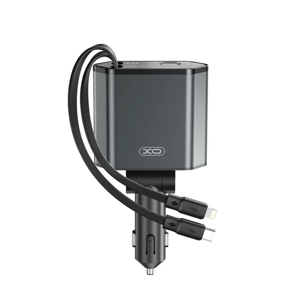 XO CC62 autós gyorstöltő PD + QC lightning és type-c kábellel (Szürke)