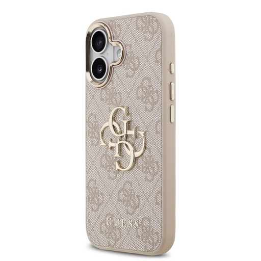 Guess PU Leather 4G Metal Logo Złoty Frame iPhone 17 (Różowy)