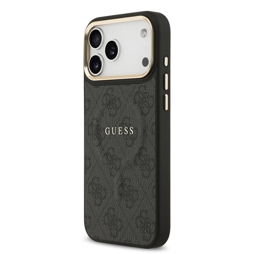 Guess PU Leather 4G Złoty Frame MagSafe iPhone 17 Pro Max (Czarny)