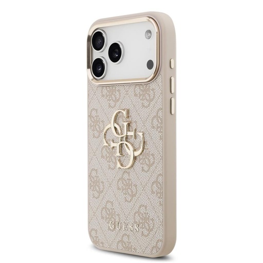 Guess PU Leather 4G Metal Logo Złoty Frame iPhone 17 Pro Max (Różowy)