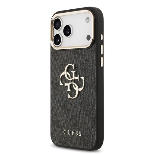 Guess PU Leather 4G Metal Logo Złoty Frame iPhone 17 Pro Max (Czarny)