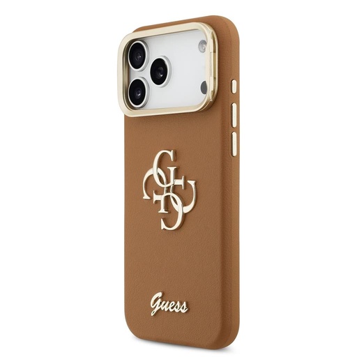 Guess PU Grained 4G Logo Stand Camera Frame iPhone 17 Pro Max (Brązowy)