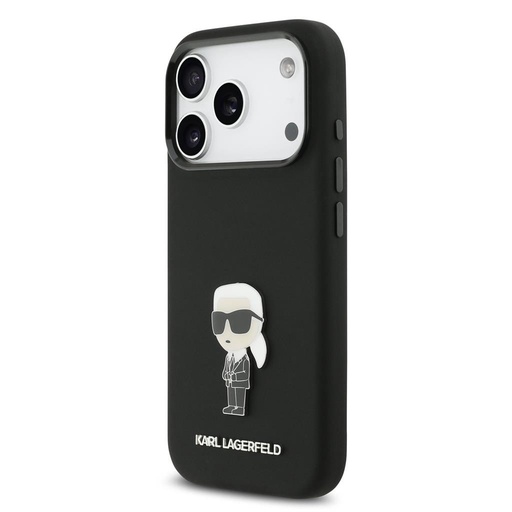 Karl Lagerfeld Liquid Silicone Metal Ikoniczny etui iPhone 17 Pro (Czarny)