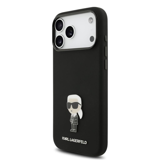 Karl Lagerfeld Liquid Silicone Metal Ikoniczny etui iPhone 17 Pro Max (Czarny)