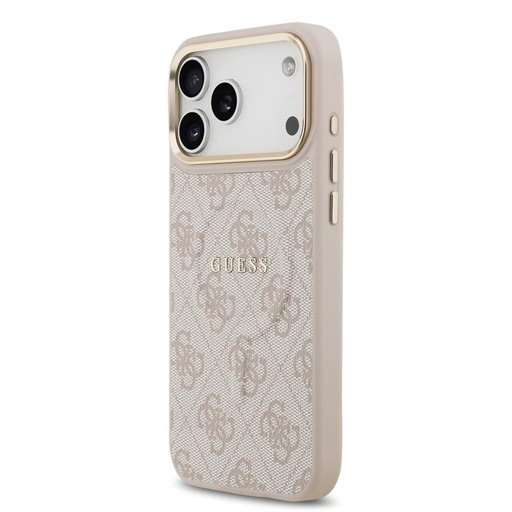 Guess PU Leather 4G Złoty Frame MagSafe etui iPhone 17 Pro Max (Różowy)