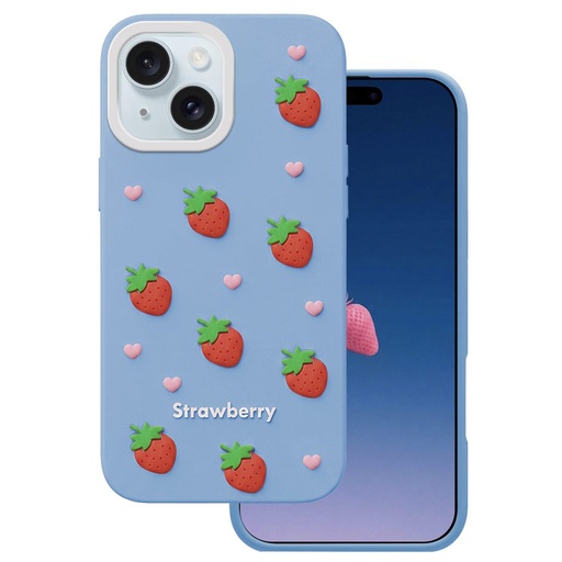Apple iPhone 13 / iPhone 14 / iPhone 15 Strawberry etui na plecki (Niebieski)