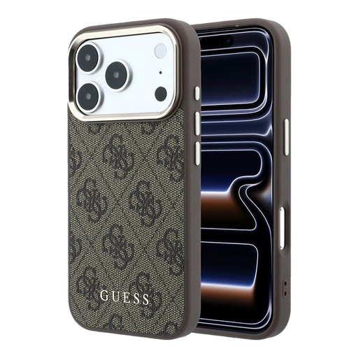 Apple iPhone 18 Pro Max Guess Leather 4G Złoty Frame MagSafe skóra etui ochronne (Brązowy) (GUHMP18XG4GFCW)