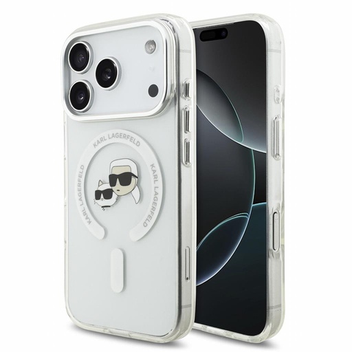 Apple iPhone 18 Pro Karl Lagerfeld IML and Choupette Heads Metal Frame MagSafe etui ochronne (Biały)