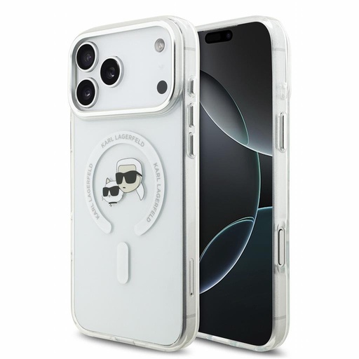 Apple iPhone 18 Pro Max Karl Lagerfeld IML and Choupette Heads Metal Frame MagSafe etui ochronne (Biały)