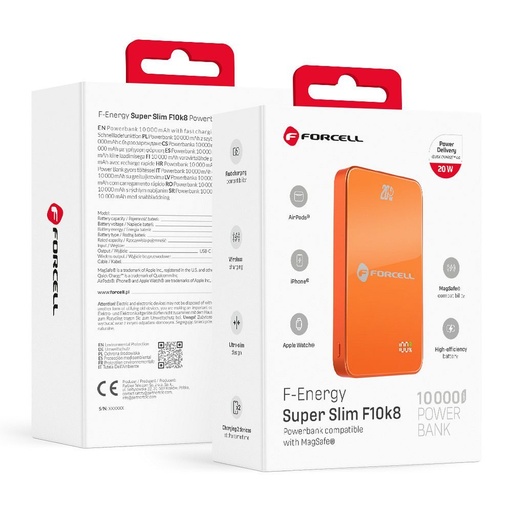 Forcell F-Energy SuperSlim F10K8 MagSafe 15W powerbank / powerbank (Pomarańczowy) - 10000 mAh