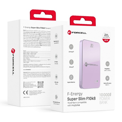Forcell F-Energy SuperSlim F10K8 MagSafe 15W powerbank / powerbank (Fioletowy) - 10000 mAh