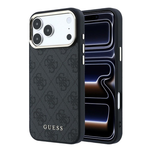 Apple iPhone 18 Pro Guess Leather 4G Złoty Frame MagSafe skóra etui ochronne (Czarny) (GUHMP18LG4GFCK)