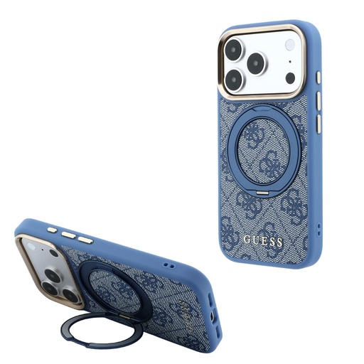 Apple iPhone 18 Pro Guess 4G Ring Stand MagSafe etui ochronne (Niebieski) (GUHMP18L6PS4RSCLB)