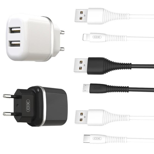 XO L69 2.4A ładowarka (Czarny) – podwójny USB złącze, micro USB z kablem