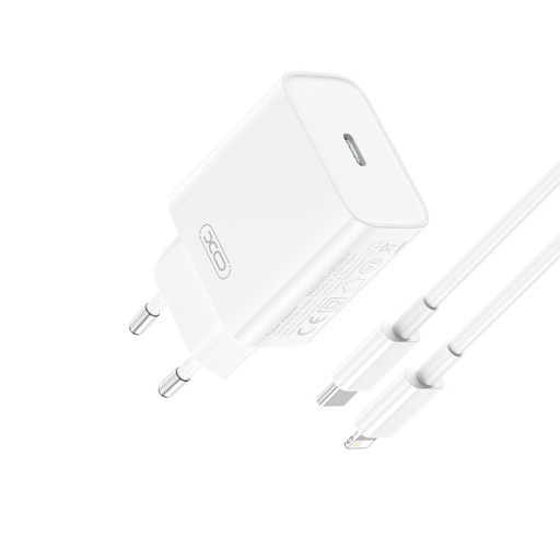 XO CE15 PD 20W szybka ładowarka (Biały) – USB-C złącze, Lightning z kablem