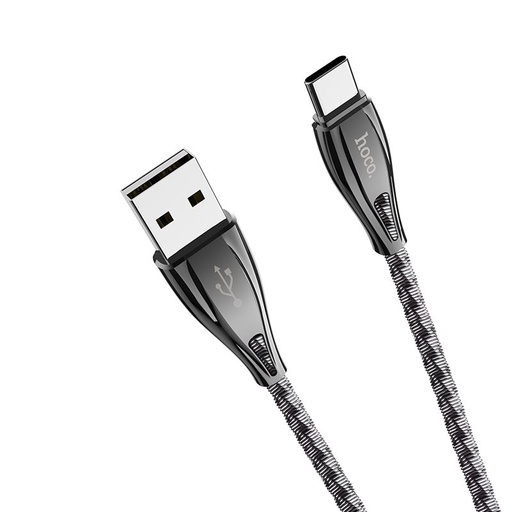 Hoco U56 type-C kabel, wytrzymały, nierdzewny stal, cynk stop, 1,2m, 2,4A, metaliczny szary